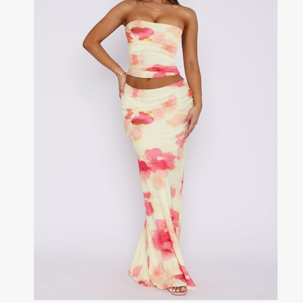 Floral Strapless bodycon two piece set